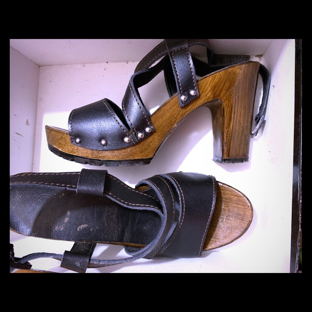 Chunky wooden platform sandals
